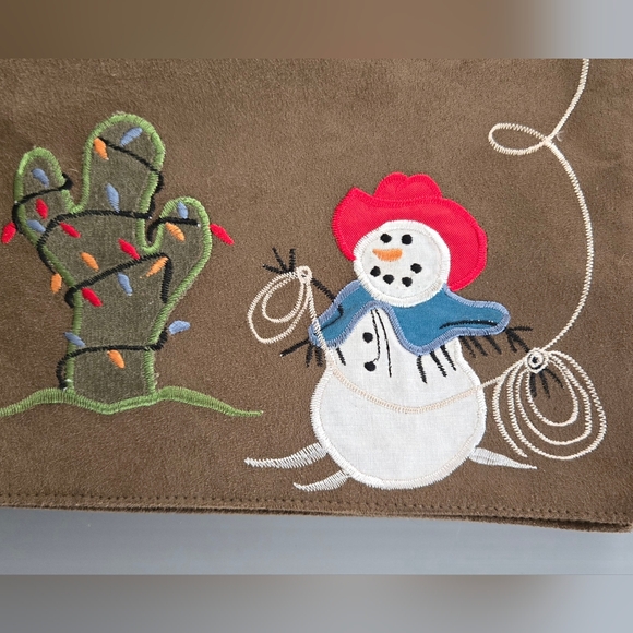 St. Nicholas Square Set Of 4 Western Christmas Placemats Cowboy Snowman - Picture 3 of 7